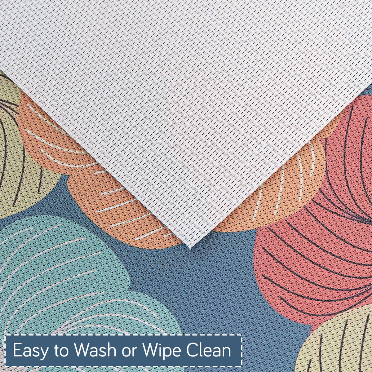 Color Splash PVC Mats for Dining Table, Floral Wheel - Teal Blue