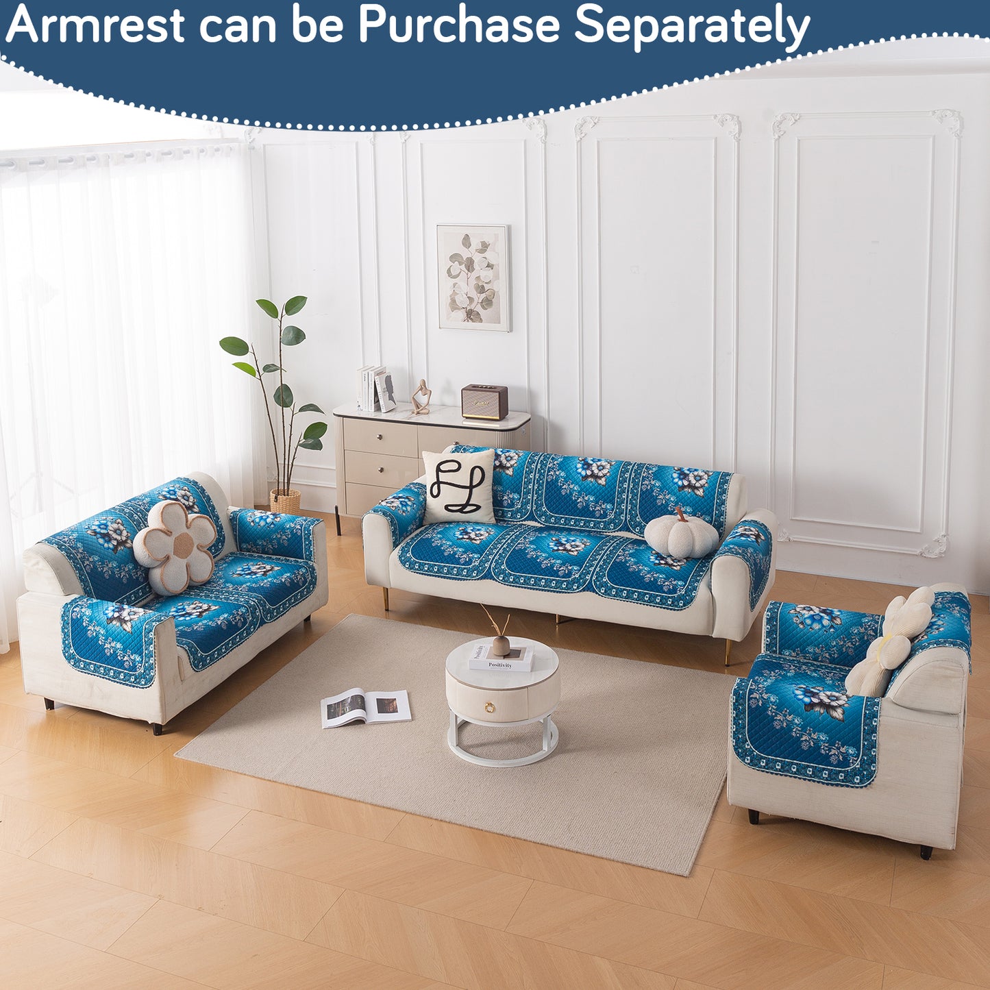 LoomVerse Quilted Sofa Cover Set Washable Sofa Panel for Seat & Back - Royal Meadow