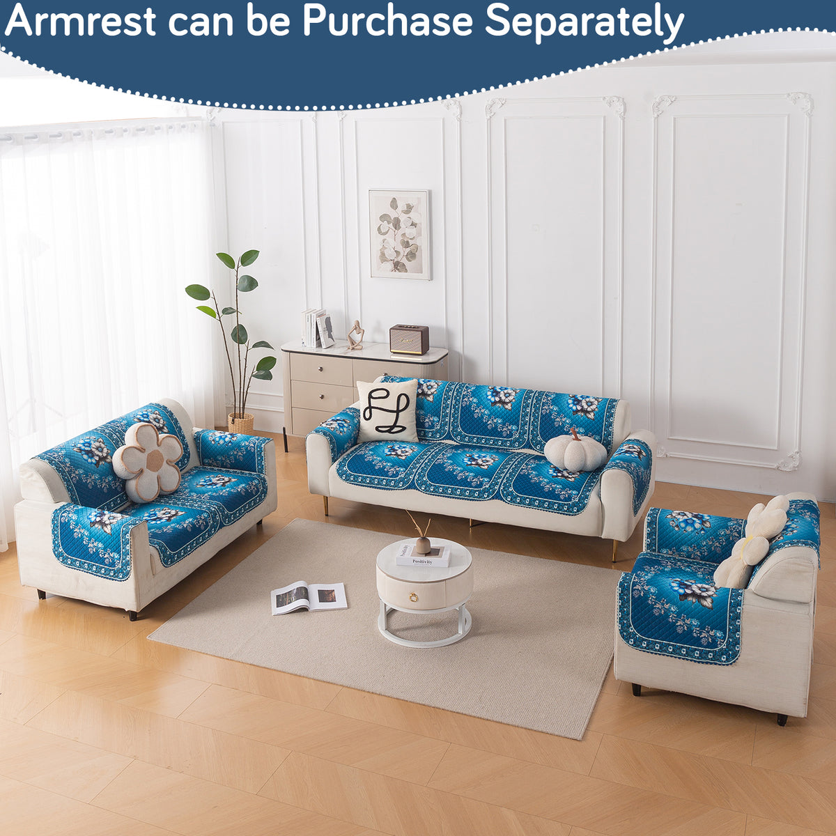 LoomVerse Quilted Sofa Cover Set Washable Sofa Panel for Seat & Back - Royal Meadow