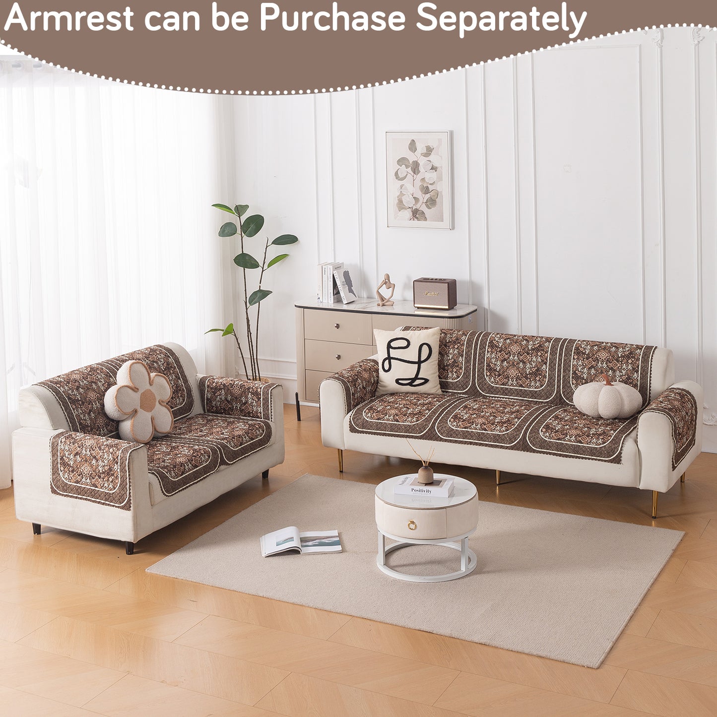 LoomVerse Quilted Sofa Cover Set Washable Sofa Panel for Seat & Back - Rustic Lattice