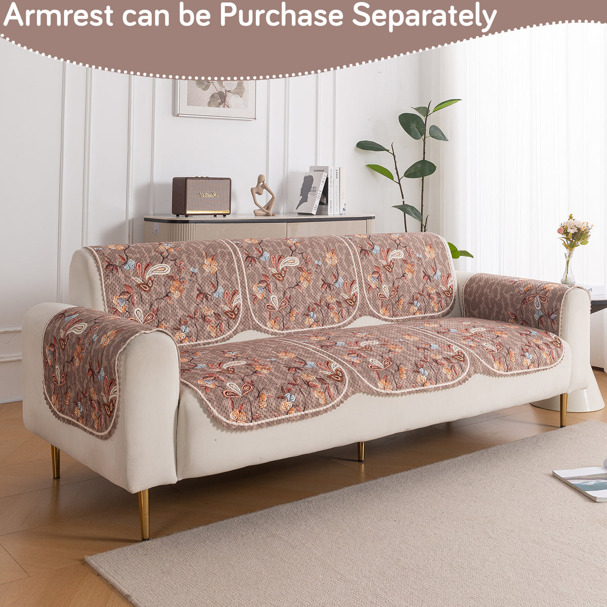 Buy Vintage Bloom HeavenHue quilted fleece wooden sofa cover for three seater, soft washable panel | Hokipo