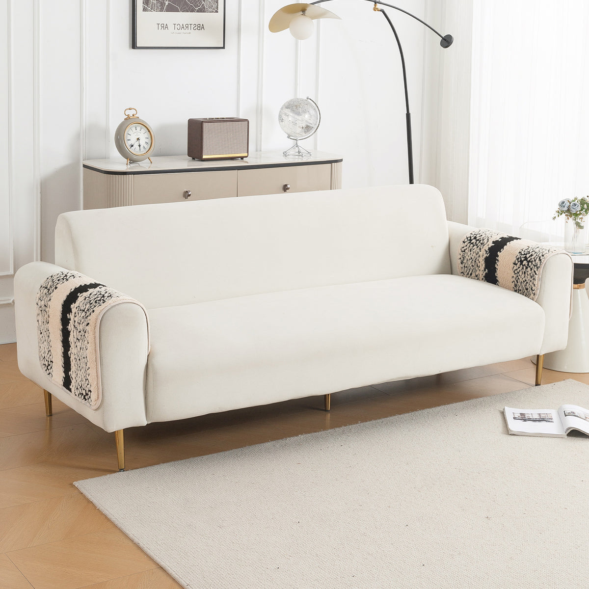 Luxury Plush Sherpa Anti-Slip Sofa Cover Mat, 'Noirea Series'| Textured Stripe