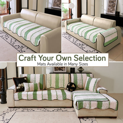 Luxury Wavy Plush Anti-Slip Sofa Cover Mats - Pistachio Green