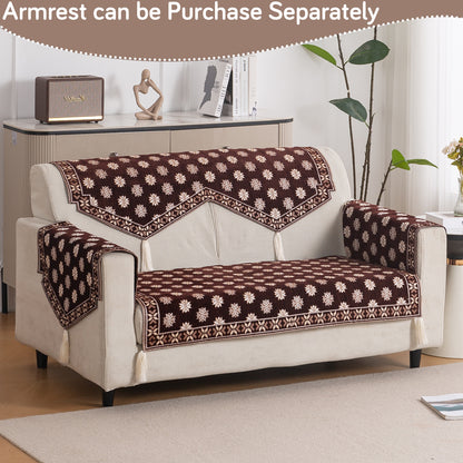 Heritage Weave Premium Jacquard Sofa Cover Set with Tassels - Coffee Brown