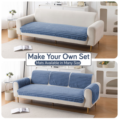 Faux Rabbit Fur Plush Anti-Slip Sofa Mat |Snuggle Fur Denim Blue
