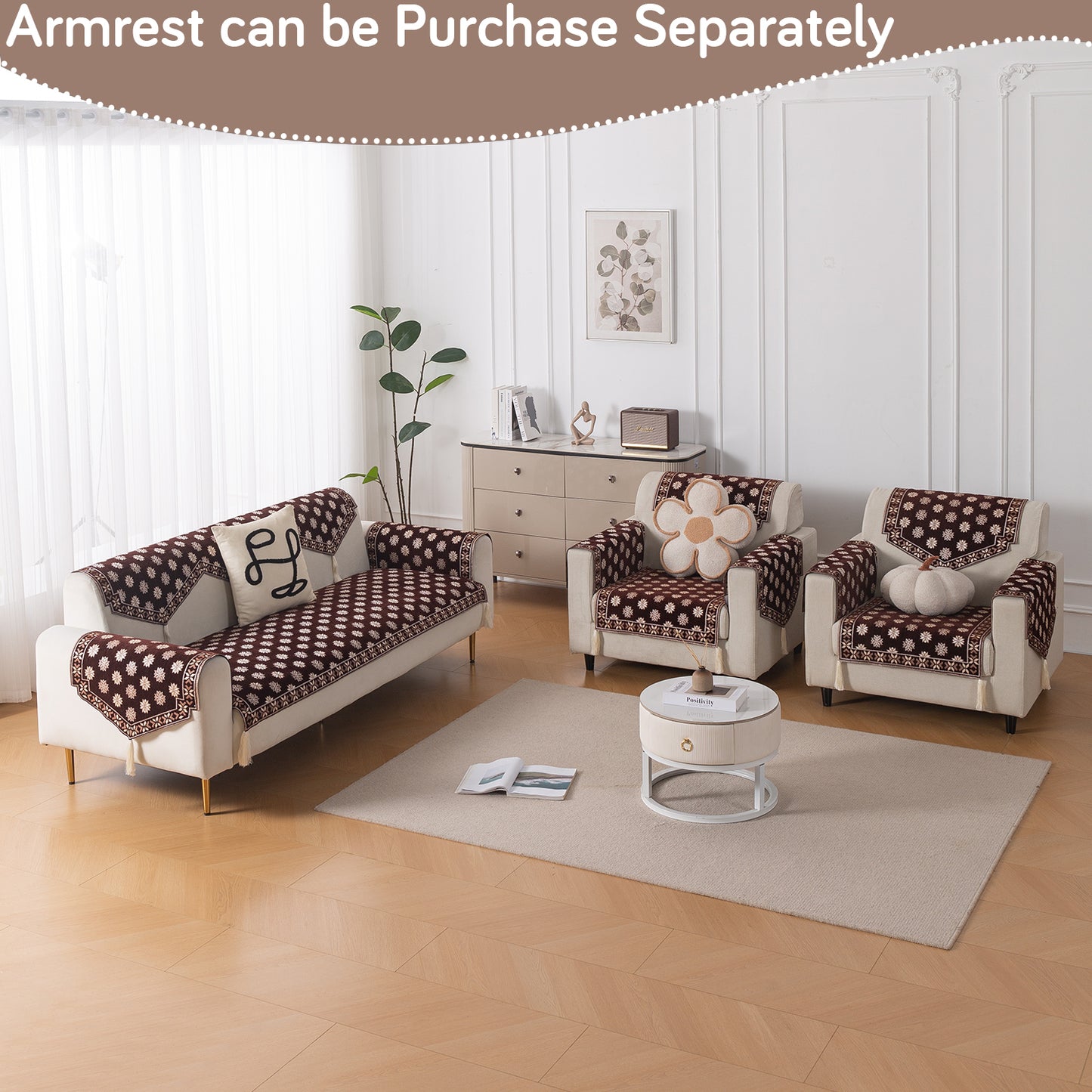 Heritage Weave Premium Jacquard Sofa Cover Set with Tassels - Coffee Brown