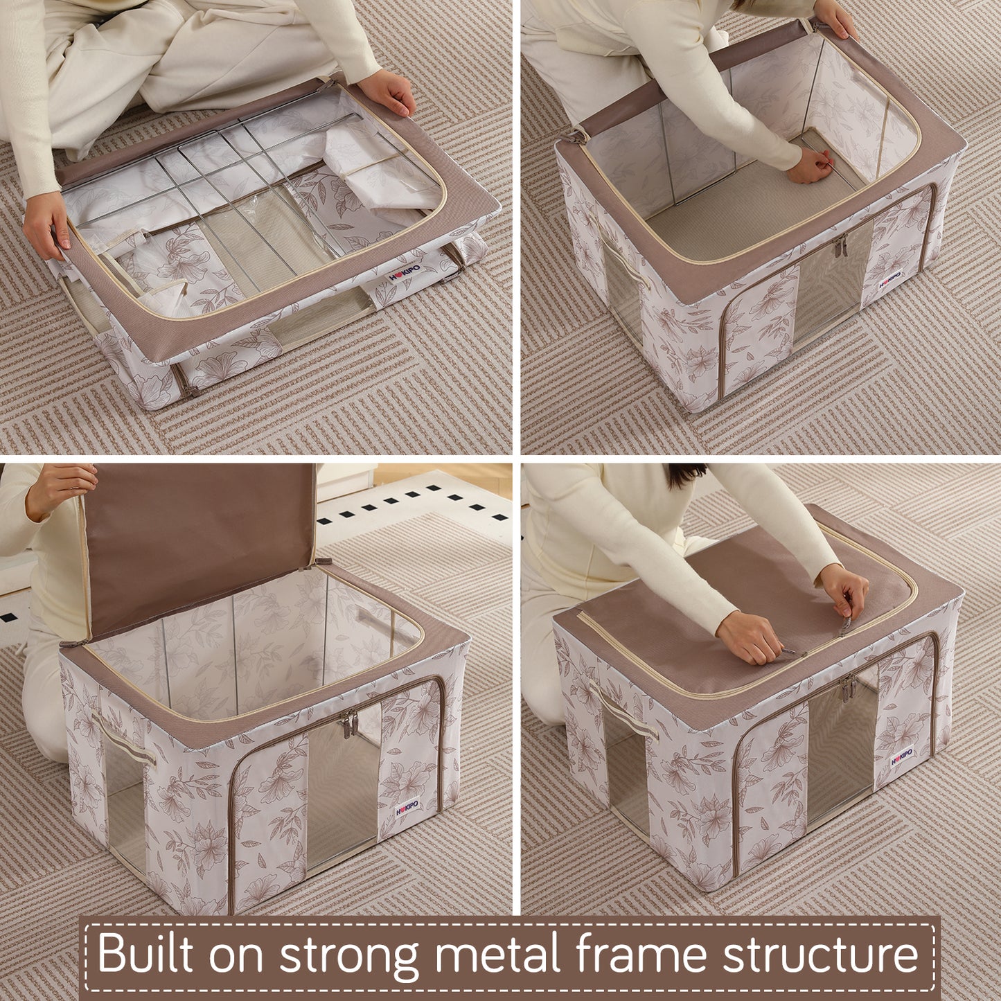Foldable Cloth Storage Organizer for Wardrobe, Latte Floral