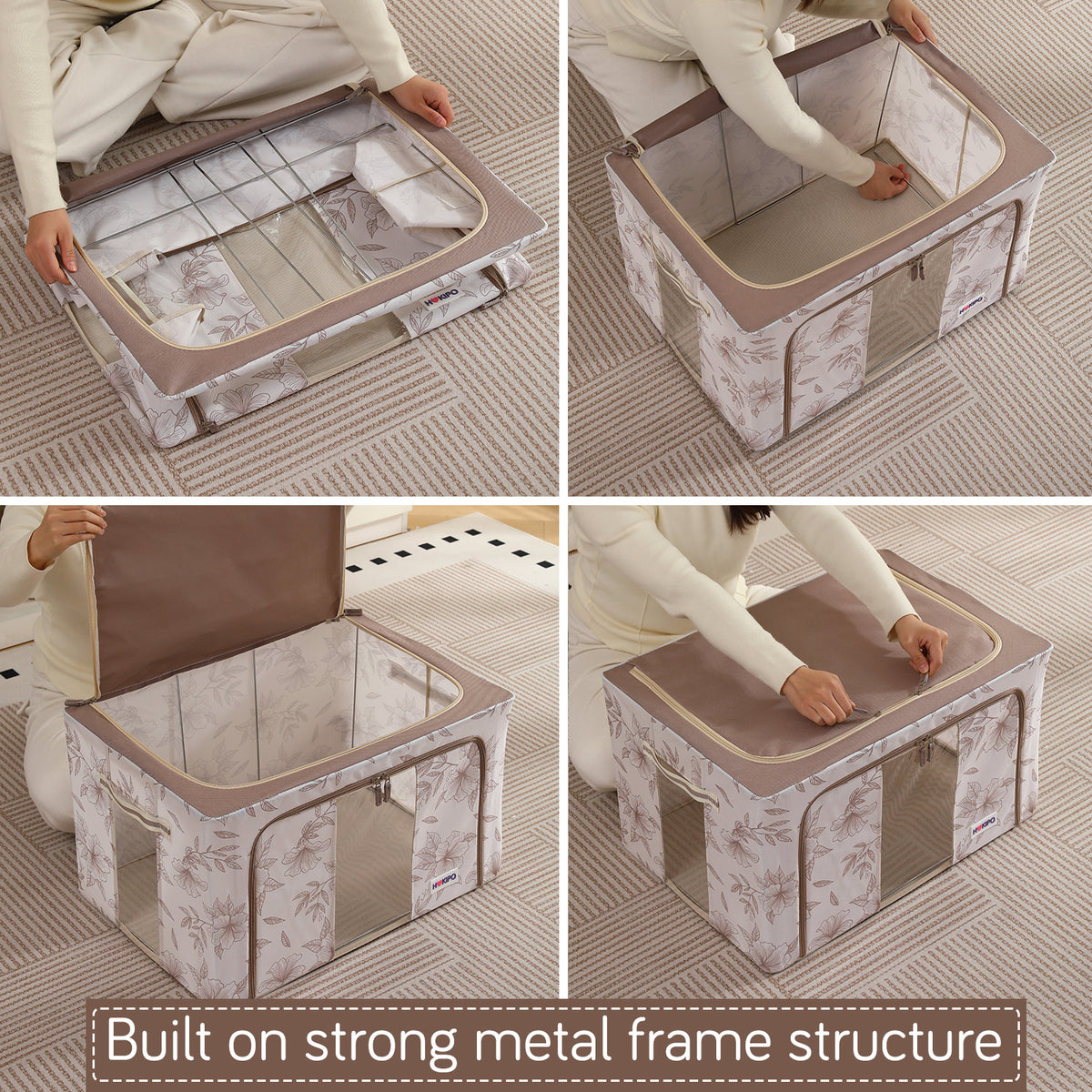 Foldable Cloth Storage Organizer for Wardrobe, Latte Floral