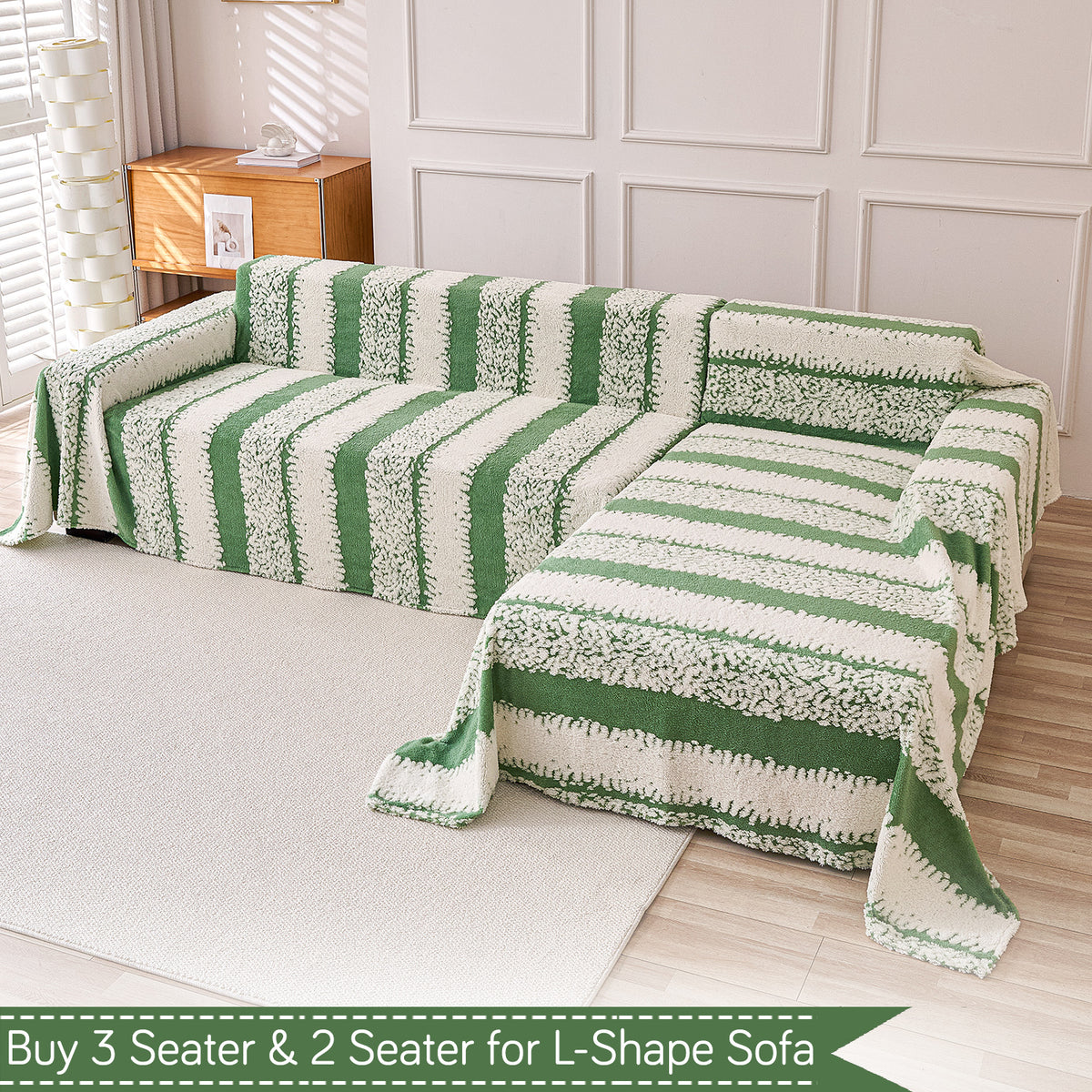 Plush Sofa Cover Throw for Complete Sofa 'Luxury Wavy Plush', Pistachio Green