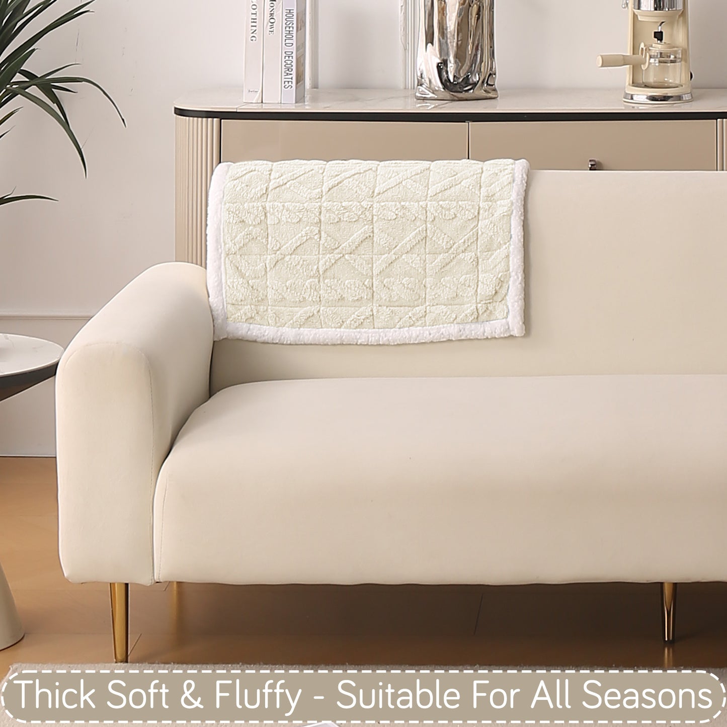 'Italian Caelora' Luxury Jacquard Plush Anti-Slip Sofa Cover Mat - Pearl White