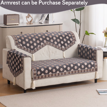 Heritage Weave Premium Jacquard Sofa Cover Set with Tassels - Graphite Grey