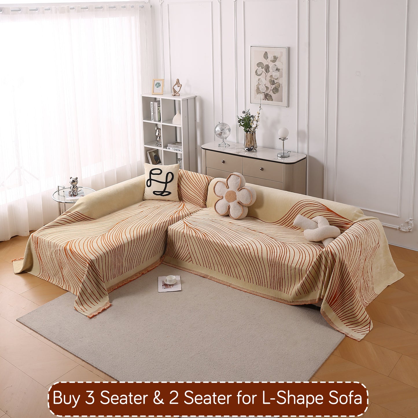 WaveLoom Collection Printed Chenille Sofa Cover Throw, Orange