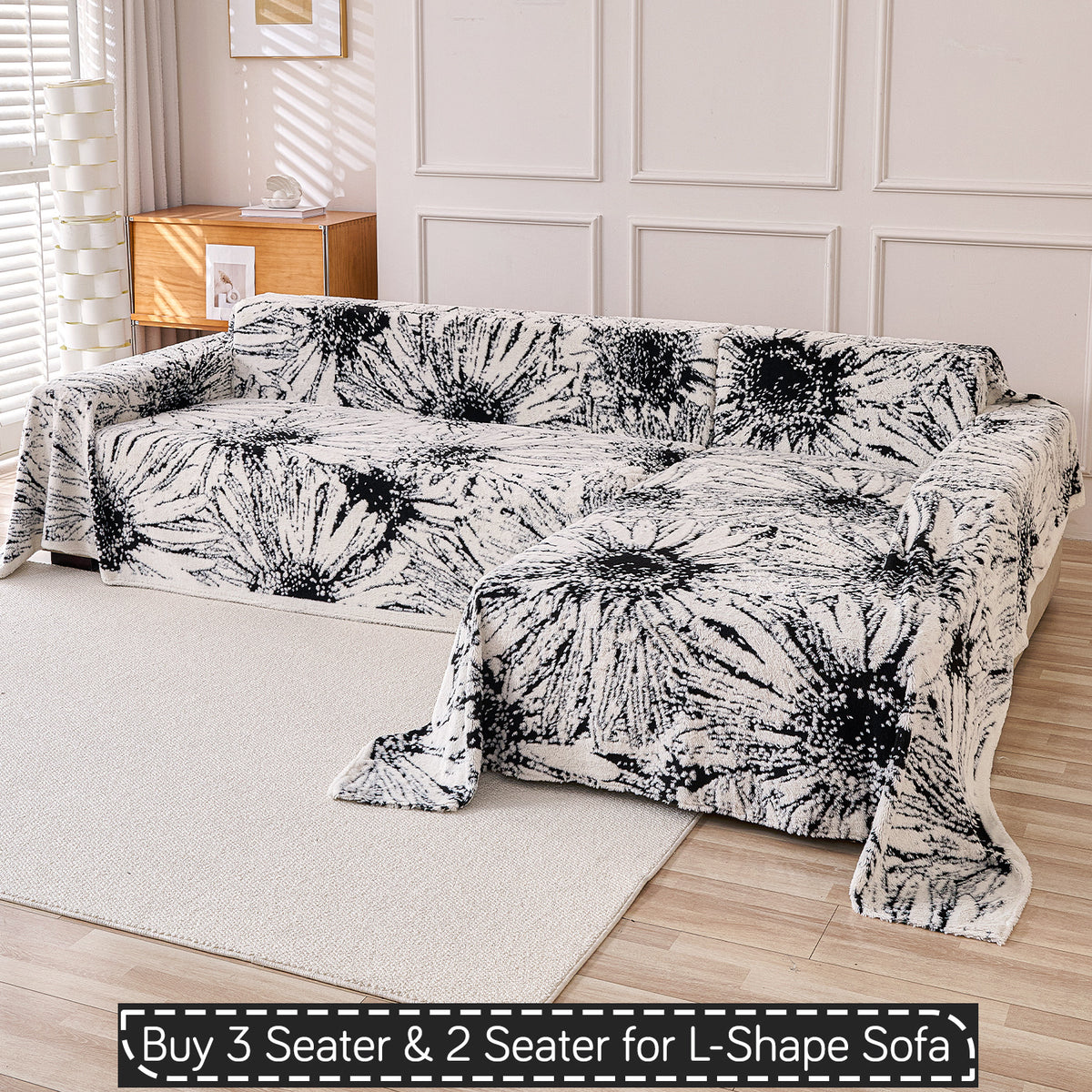 Buy Midnight Black Colour Noirea Series Luxury Plush Sofa Throw for L-shape Sofas - 3 & 2 Seater Sofa Sets | HOKIPO