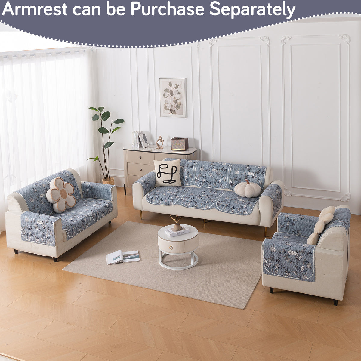 HeavenHue Fleece Soft Touch Quilted Sofa Cover Set Washable Sofa Panel for Seat & Back - Frosted Petals