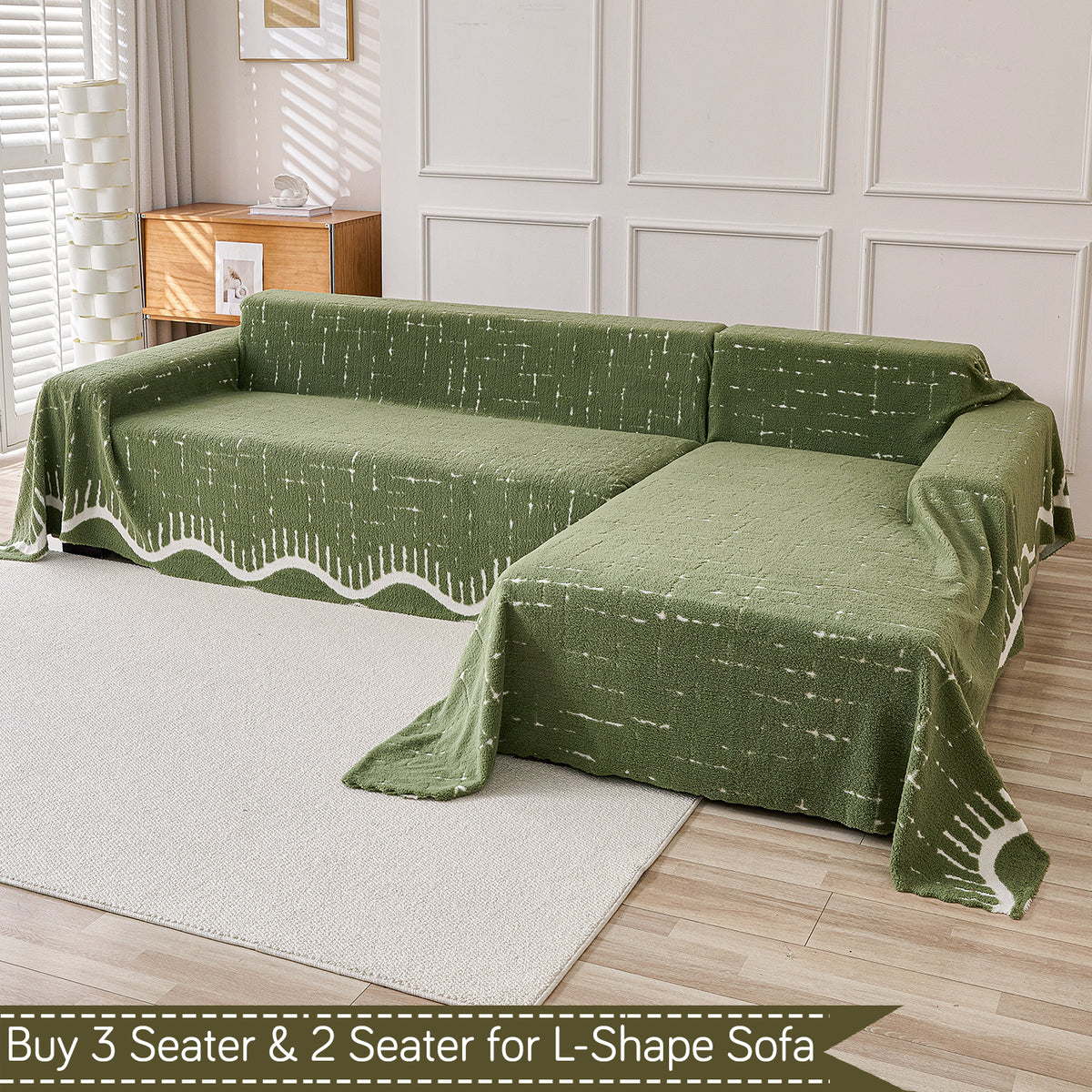 Buy Green Supple Soft Wavy Plush Sofa Throw for L-shape Sofas - 3 & 2 Seater Sofa Sets | HOKIPO