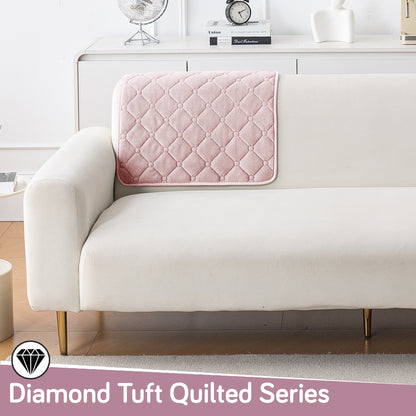Diamond Tuft Plush Sofa Cover Mat, Blush Pink