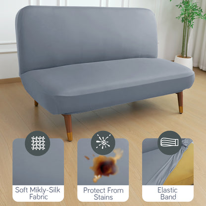 SereneSolids Stretchable Elastic Armless Sofa Cover – 140 GSM, Futon Slipcover, Easy Fit, Smokey Grey