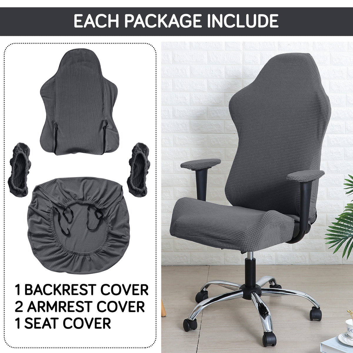 Gaming Chair Cover Stretchable Elastic Jacquard Computer Rotating Chair Seat Covers Slipcover, Dark Grey