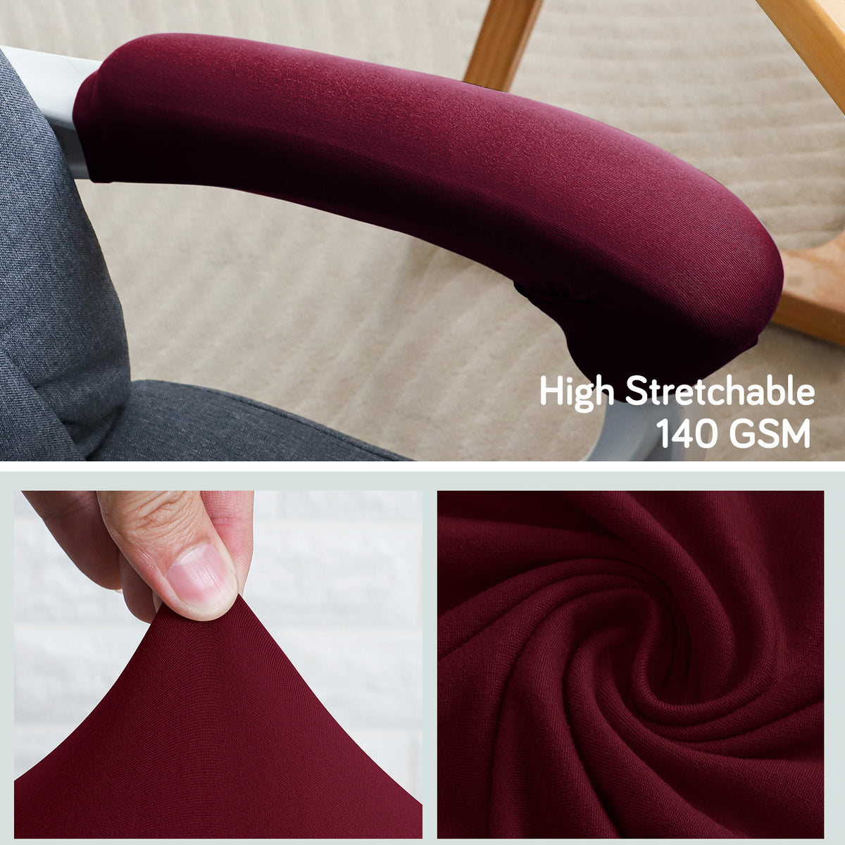 140gsm Armrest Covers for Office Chair (Zipper Style), 1 Pair, Burgundy