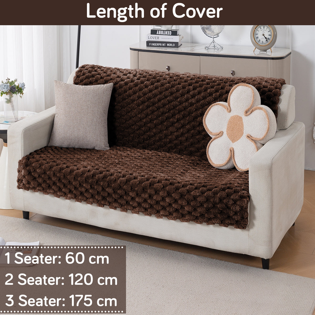 'BunnySoft Series' Plush Sofa Cover Throw for Sofa Seat & Back, Dark Chocolate