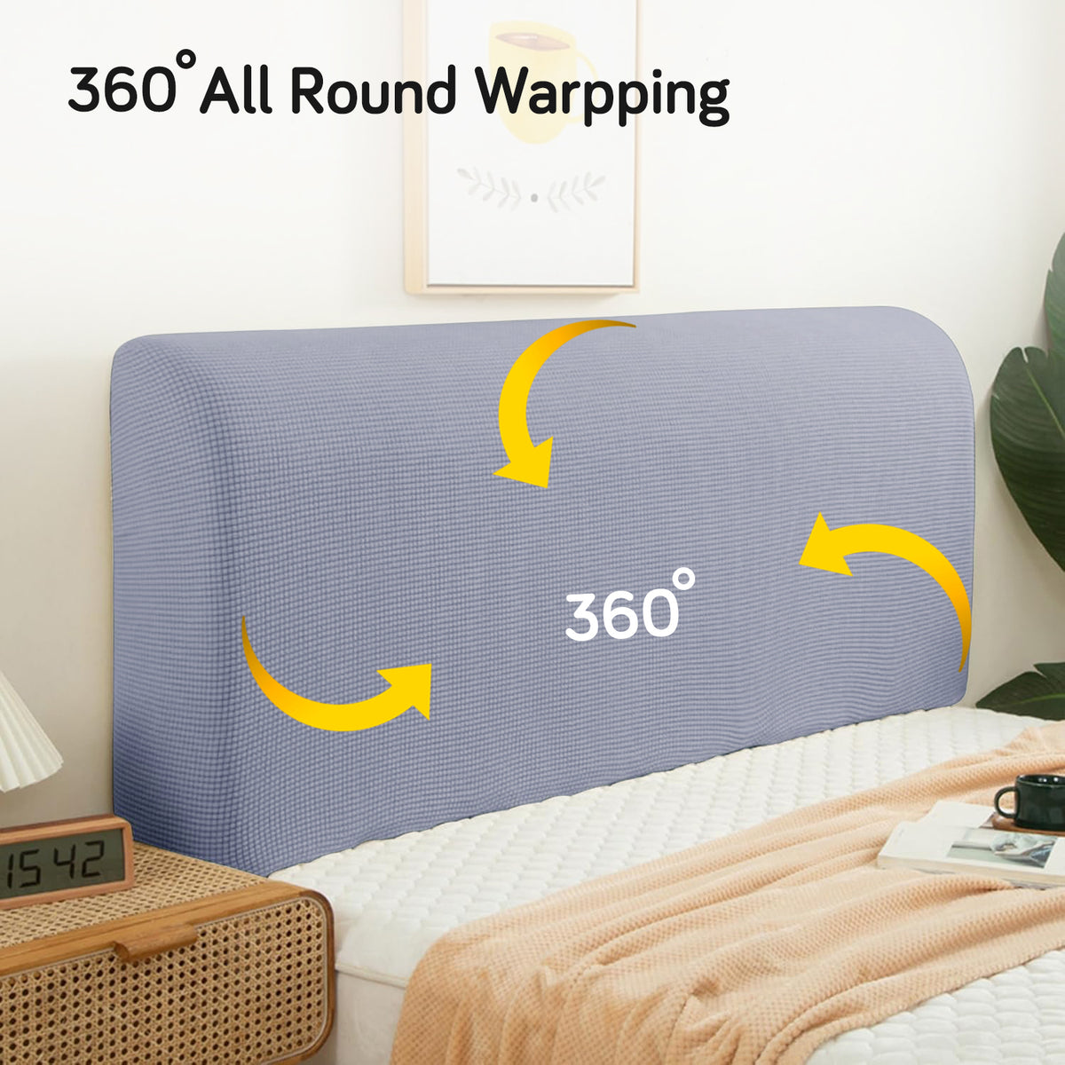 Buy Light Grey Colour Stretchable jacquard bed headboard cover with 360 degree all-round wrapping