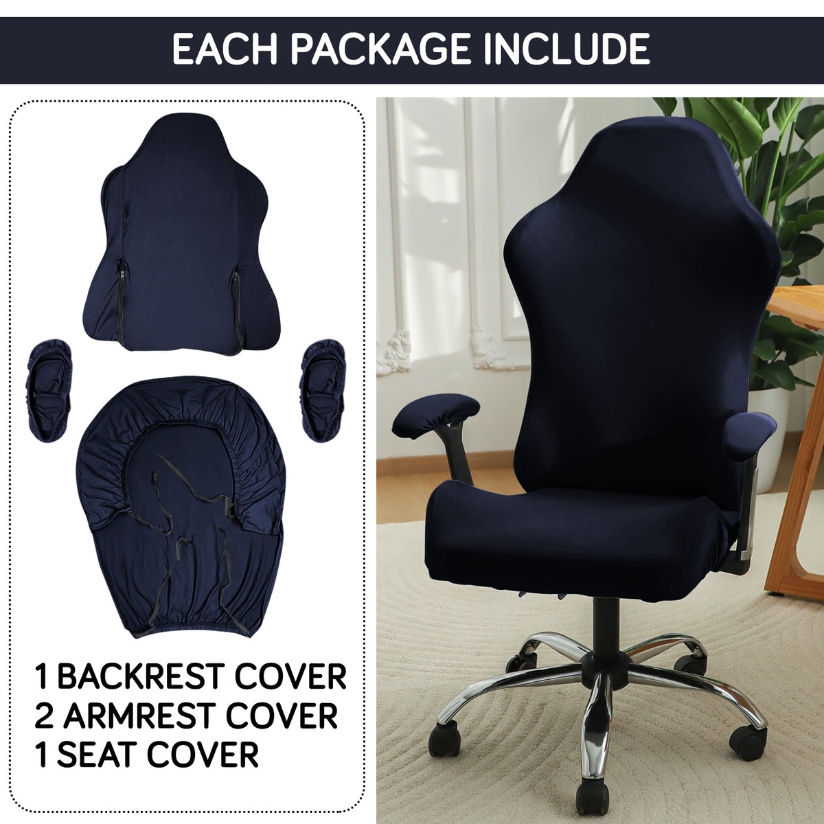 Gaming Chair Cover Stretchable Computer Rotating Chair Seat Covers Slipcover, Navy Blue