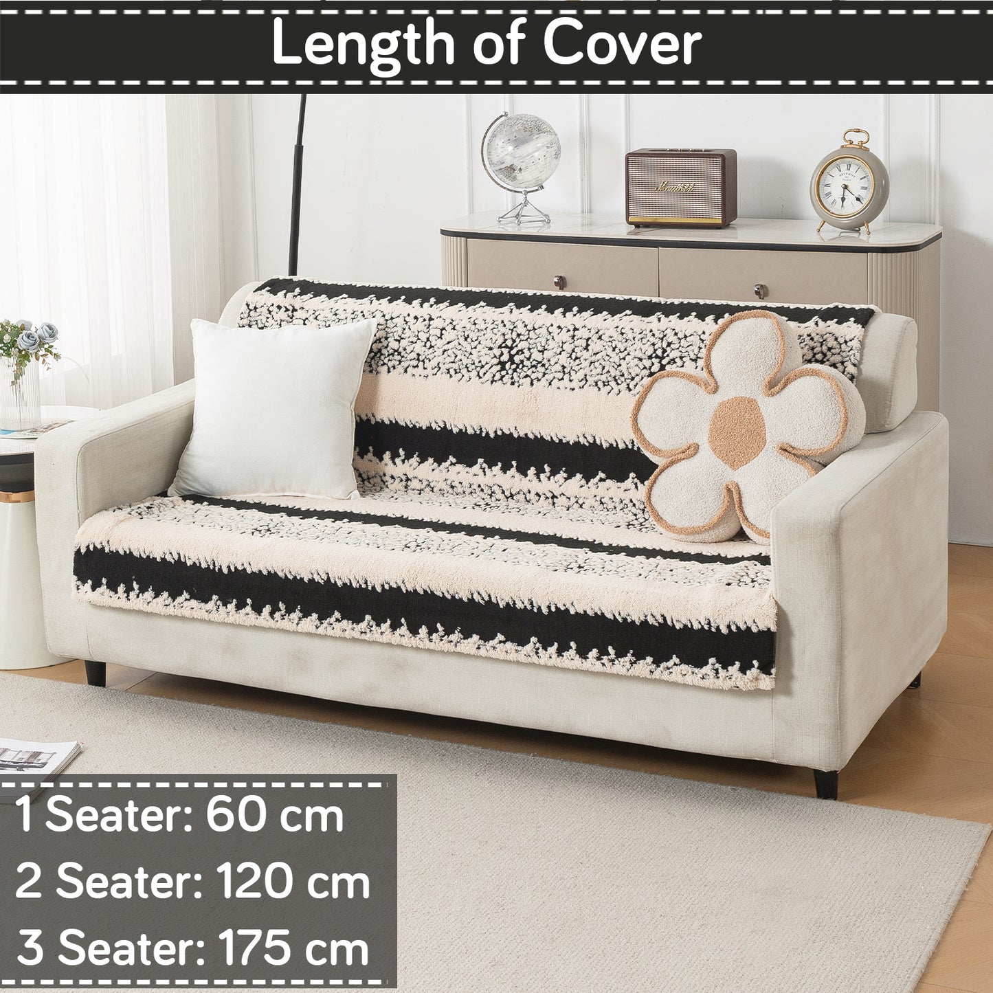 'Noirea Series' Plush Sofa Cover for Seat & Back, Textured Stripe