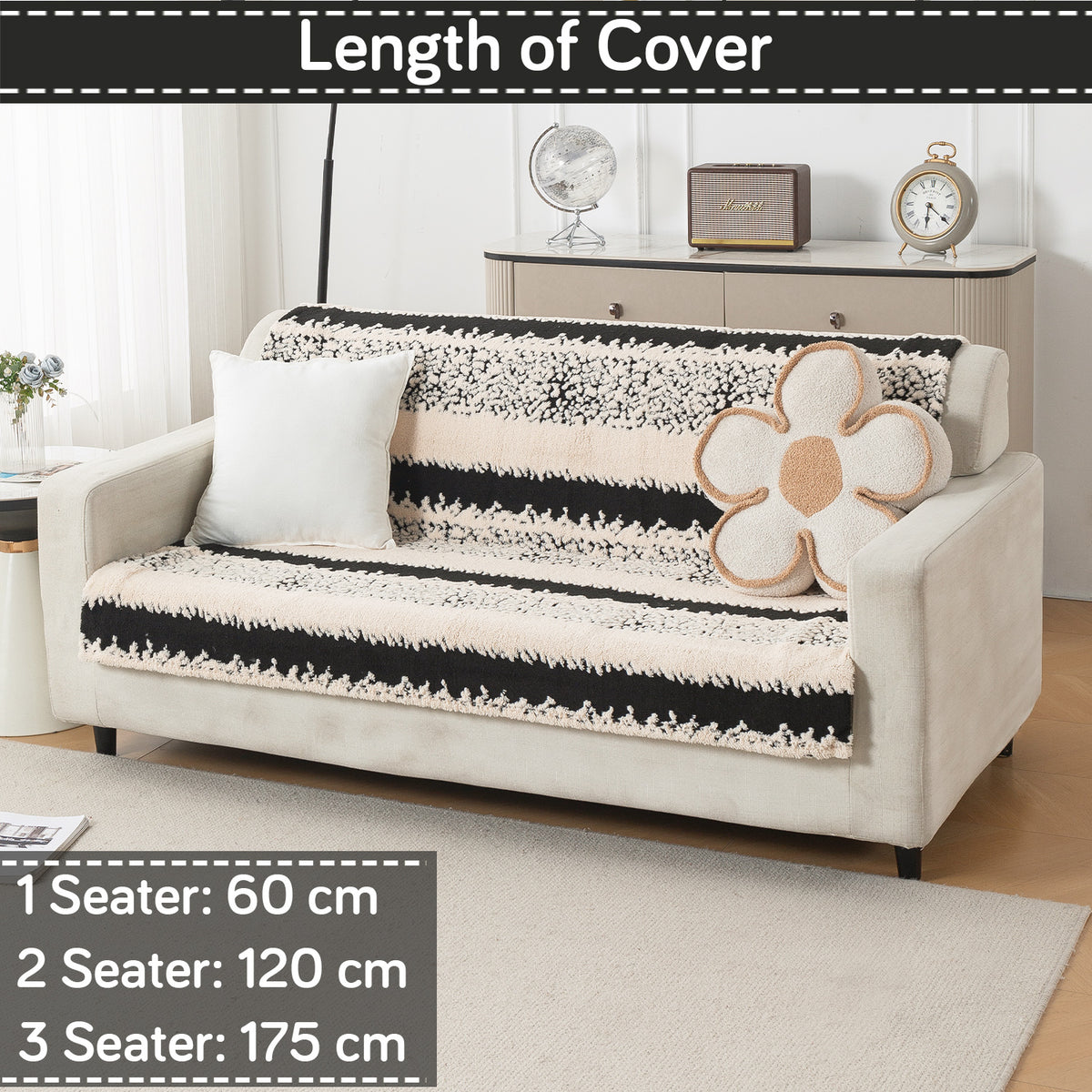'Noirea Series' Plush Sofa Cover for Seat & Back, Textured Stripe