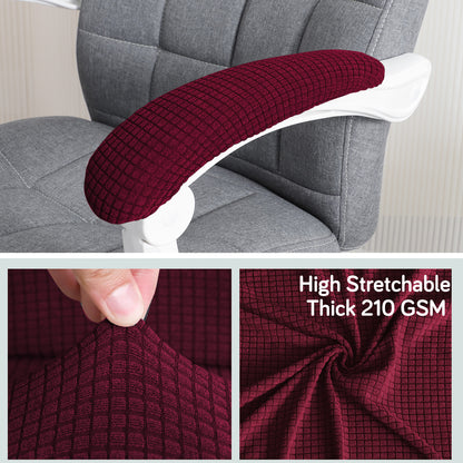 210gsm Jacquard Water Repellent Armrest Covers for Office Chair (Elastic Style), 1 Pair, Burgundy