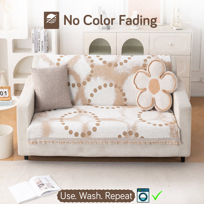 Premium 320 GSM Chenille Sofa Cover 'Serene Abode Series', Latte Dotted Wave