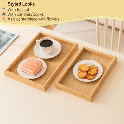 Wooden Serving Tray MDF Rectangular Eco-Friendly Trays Set of 3 – Natural Finish