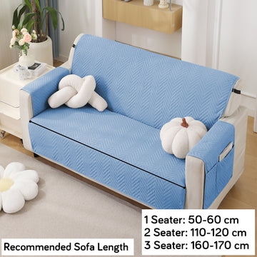 Quilted Sofa Mat Cover with Pockets Anti Slip Full Fitted 1/2/3  Seater, Blue Seater