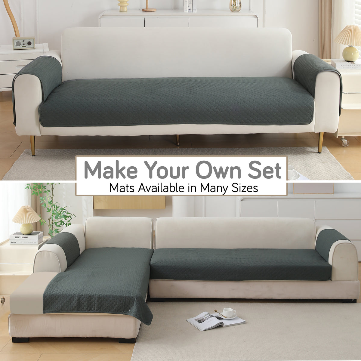 Polyester Quilted Sofa Cover Mats, Grey