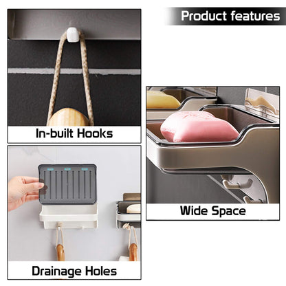 Wall mounted soap holder with hooks and drainage holes to keep soap dry | HOKIPO