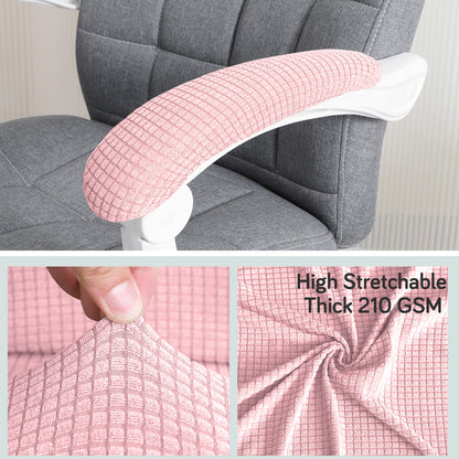 210gsm Jacquard Water Repellent Armrest Covers for Office Chair (Elastic Style), 1 Pair, Pink
