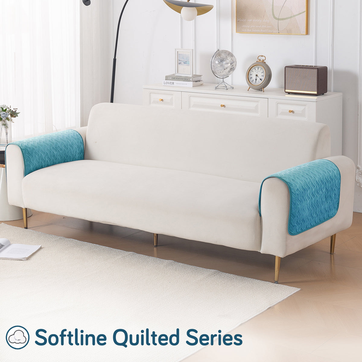 Softline Quilted Sofa Cover Mat, Teal Blue