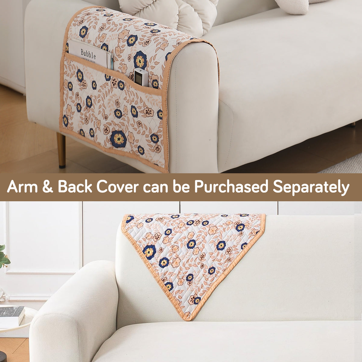 'Homehues' Printed Quilted Sofa Cover Mats,Light Peach Candytuft