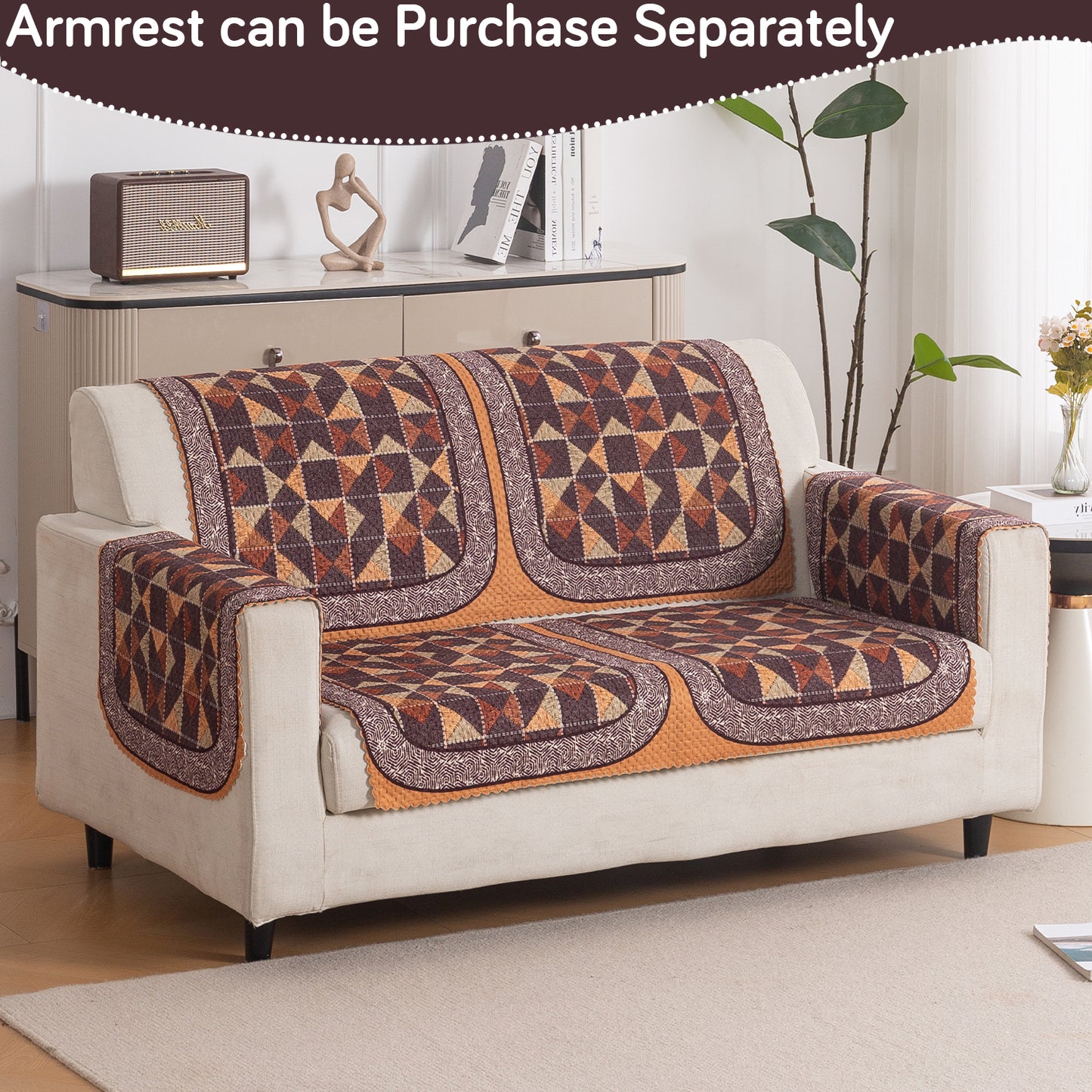 HeavenHue Fleece Soft Touch Quilted Sofa Cover Set Washable Sofa Panel for Seat & Back - Rustic Mosaic