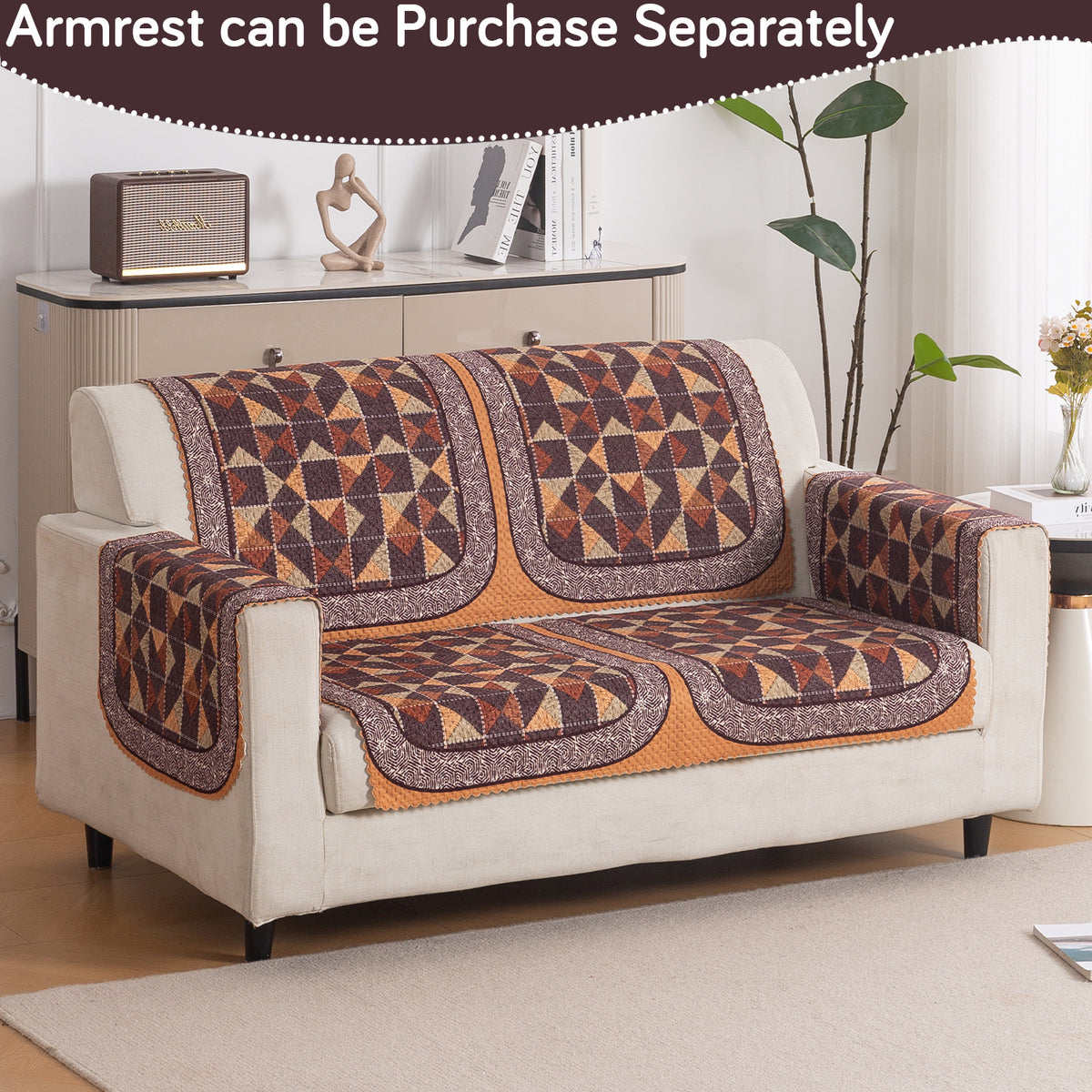 HeavenHue Fleece Soft Touch Quilted Sofa Cover Set Washable Sofa Panel for Seat & Back - Rustic Mosaic