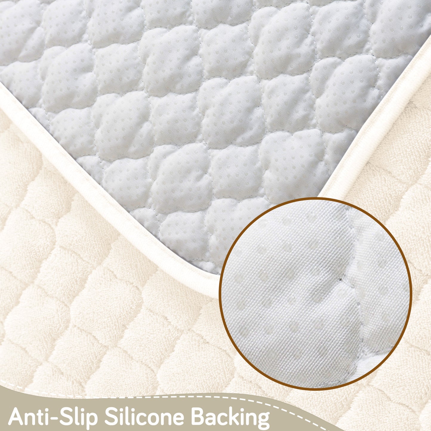 Diamond Plush Pebble Quilted Sofa Cover Mat, Cream