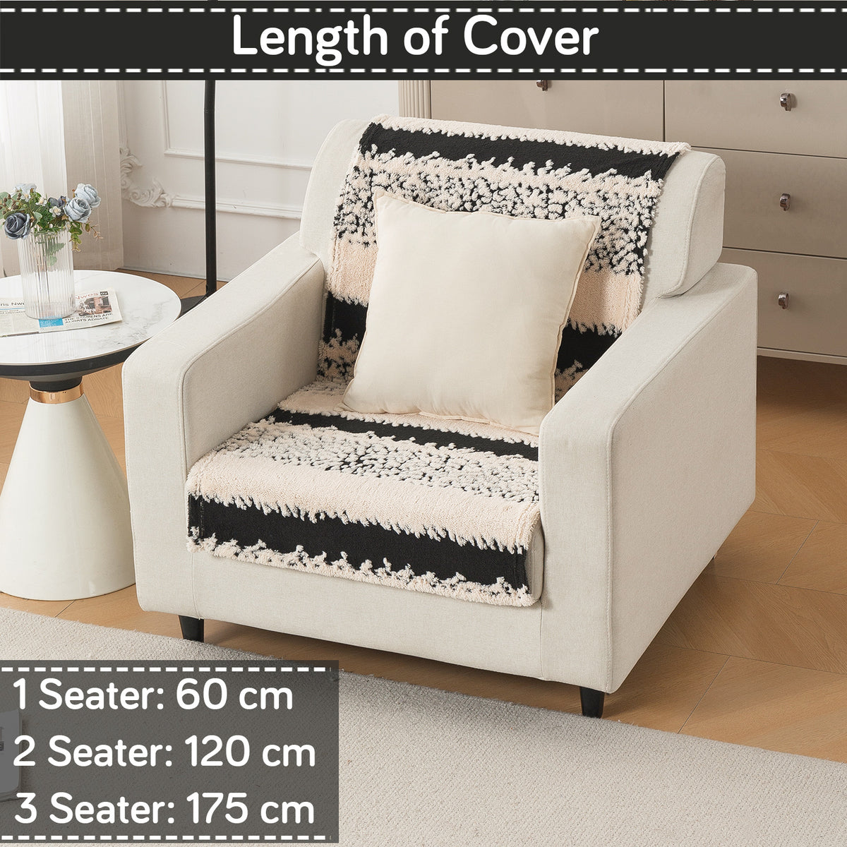 'Noirea Series' Plush Sofa Cover for Seat & Back, Textured Stripe