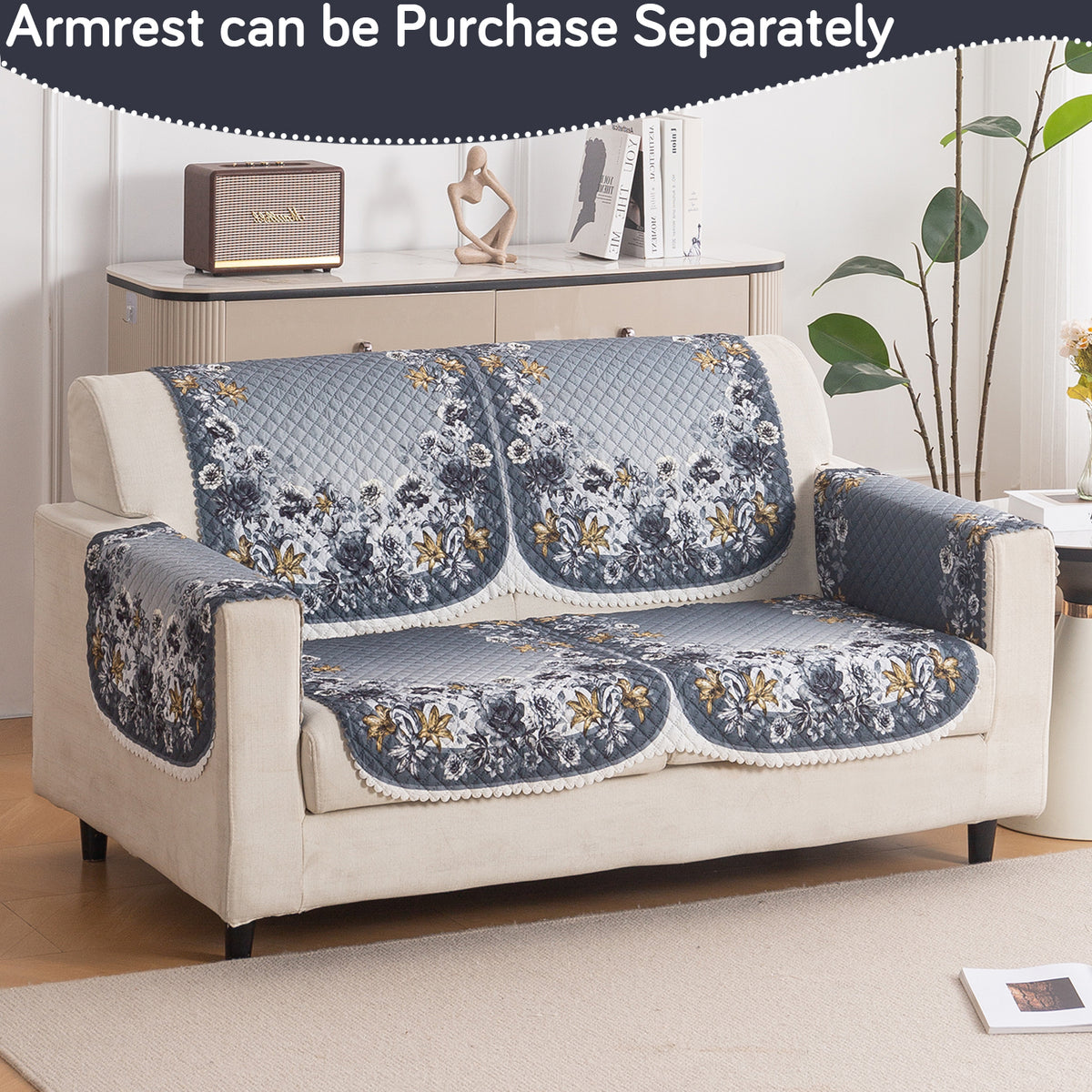 LoomVerse Quilted Sofa Cover Set Washable Sofa Panel for Seat & Back - Blue Belle