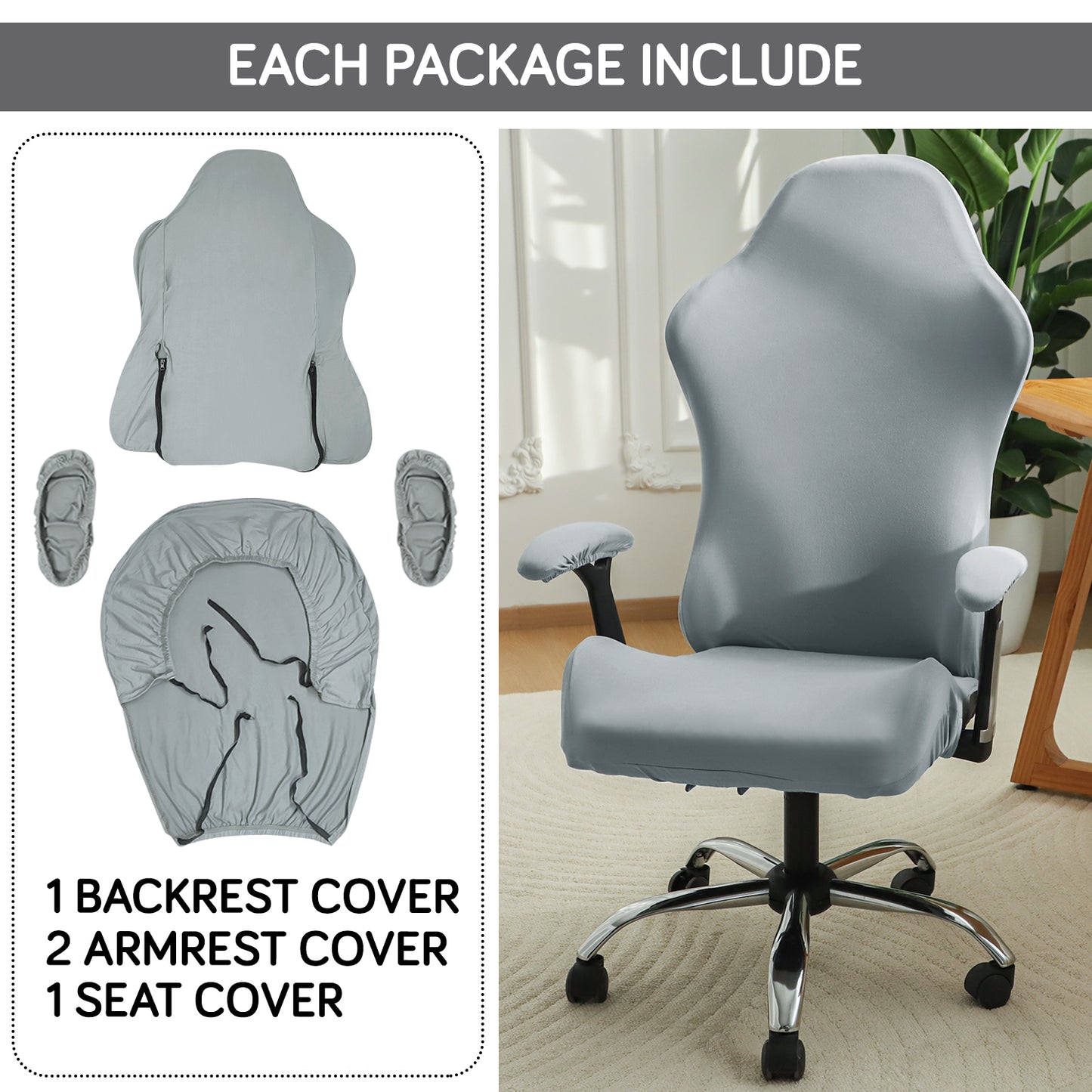 Gaming Chair Cover Stretchable Computer Rotating Chair Seat Covers Slipcover, Smoke Grey