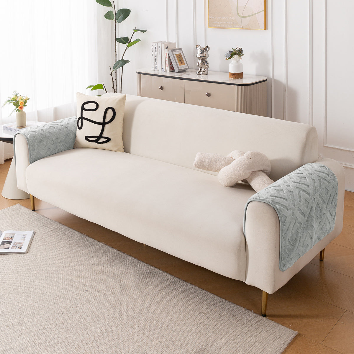 Velvet Maze Sofa Cover Mat, Light Grey