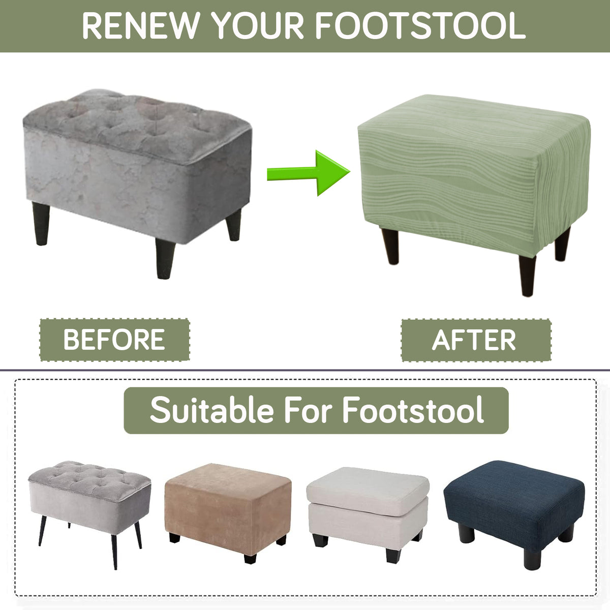 Nestiva Series Knitting Jacquard Stretchable Footstool Cover - Pastel Green