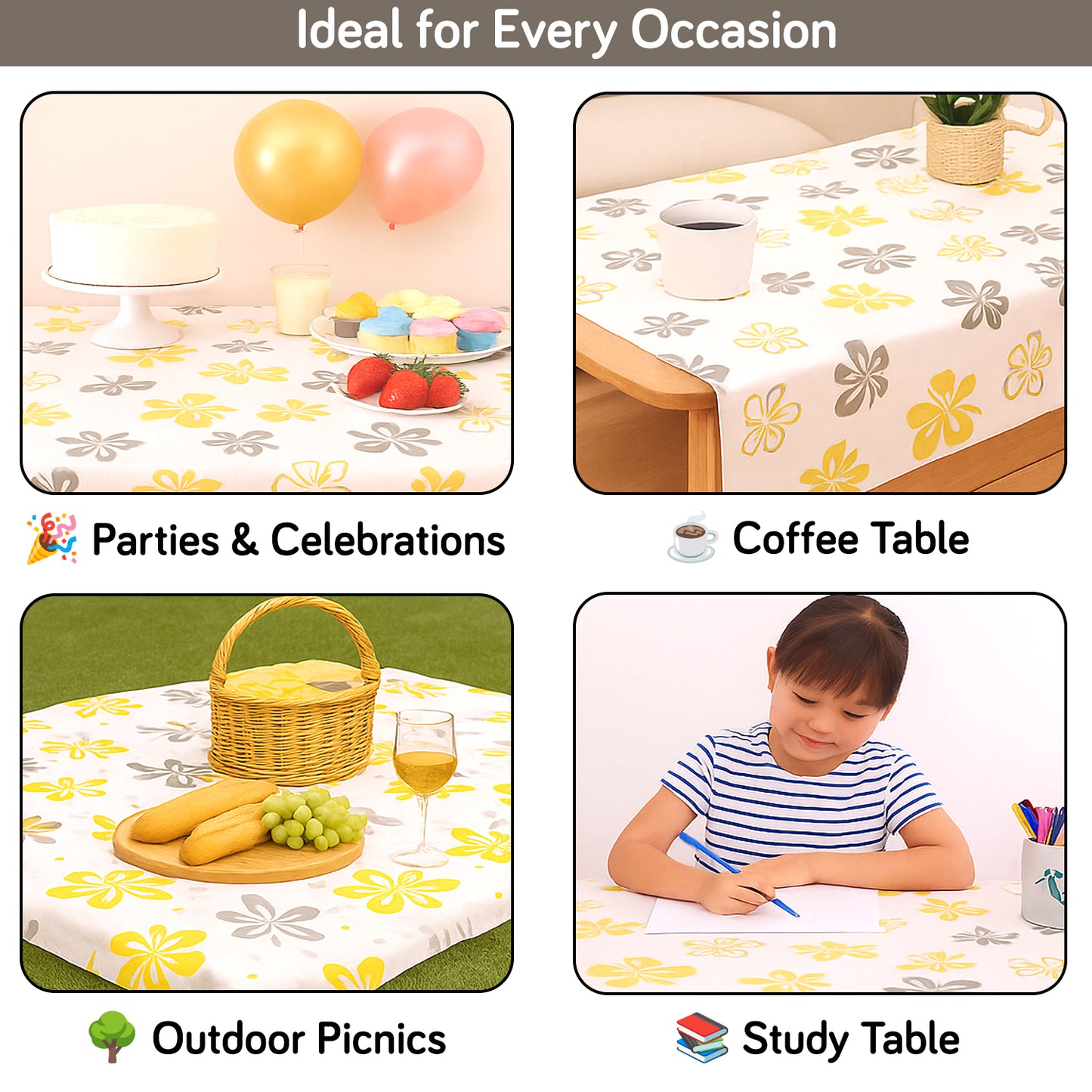 PEVA Waterproof Table Cover Cloth for 2/4/6 Seaters Dining Table | Dustproof Table Cloth for Study & Coffee Table, Perwinkle Canary Yellow
