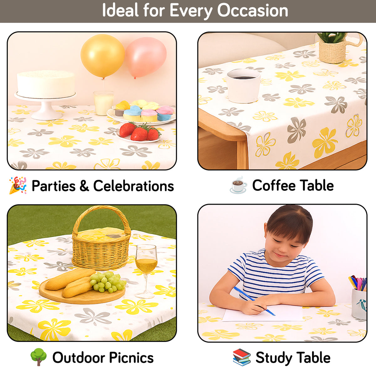 Buy Perwinkle Canary Yellow Print Waterproof Tablecloth Use for Coffee Table, Study Table, Parties & Celebrations, Outdoor Picnic | HOKIPO