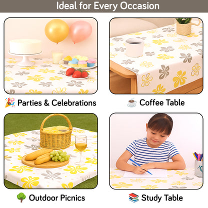 PEVA Waterproof Table Cover Cloth for 2/4/6 Seaters Dining Table | Dustproof Table Cloth for Study & Coffee Table, Perwinkle Canary Yellow