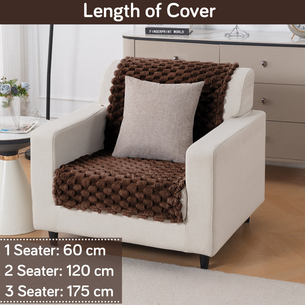 'BunnySoft Series' Plush Sofa Cover Throw for Sofa Seat & Back, Dark Chocolate