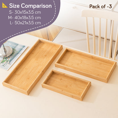 Wooden Serving Tray MDF Rectangular Eco-Friendly Trays Set of 3 – Small, Medium, Large